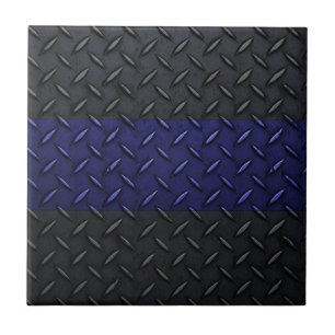 Police Thin Blue Line Diamond Plate Design Tile