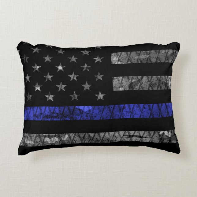Police Thin Blue Line Flag Accent Pillow (Front)