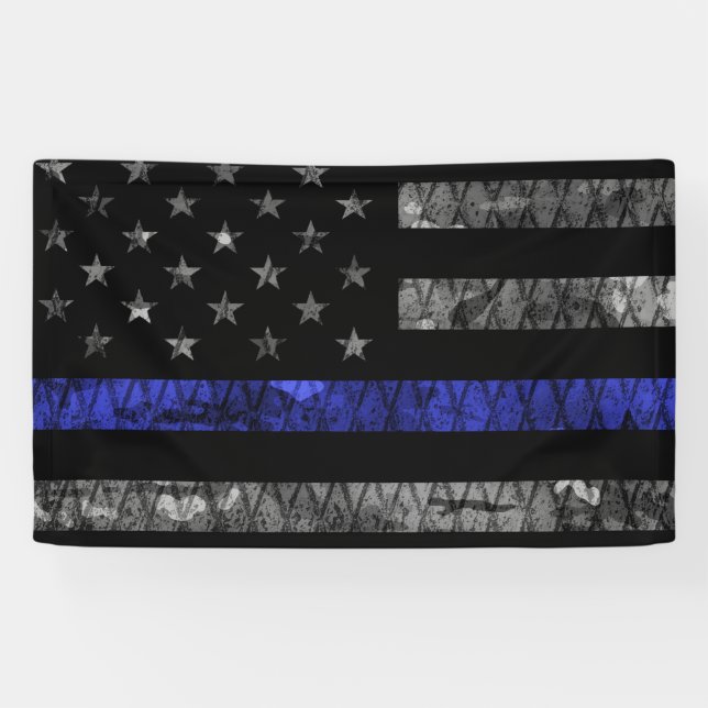 Police Thin Blue Line Flag Banner (Horizontal)