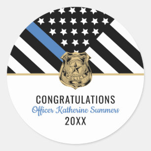Police Thin Blue Line Flag Congrats Graduation Classic Round Sticker