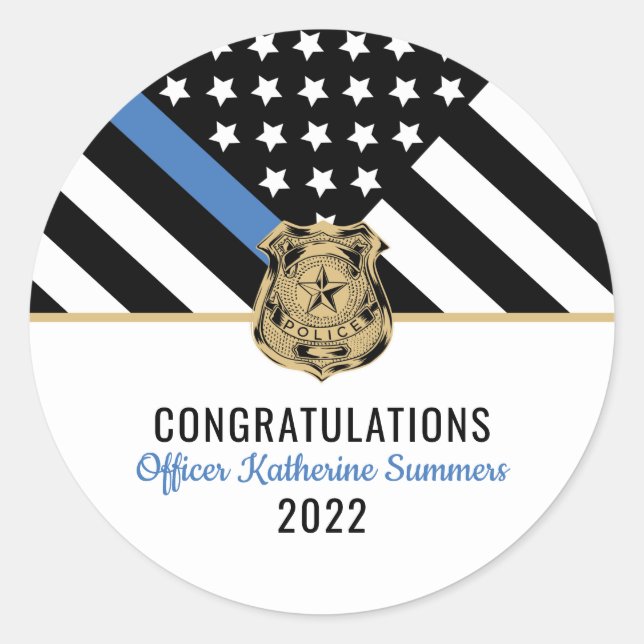 Police Thin Blue Line Flag Congrats Graduation Classic Round Sticker (Front)