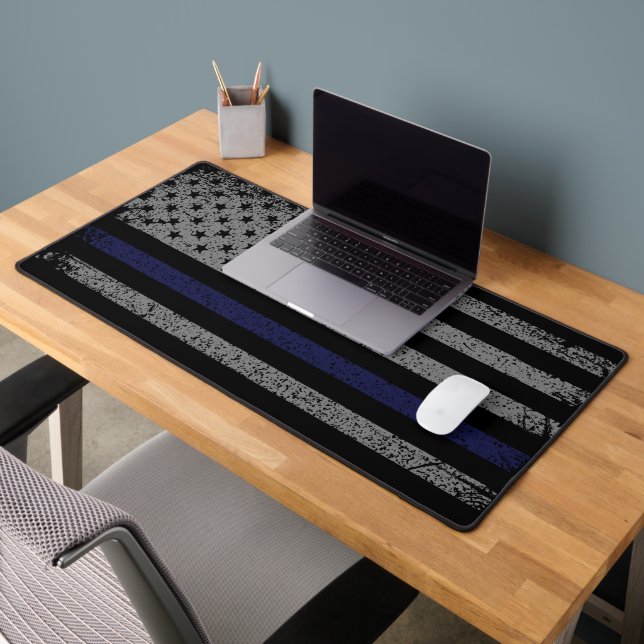 Police Thin Blue Line Flag Desk Mat (Office 2)
