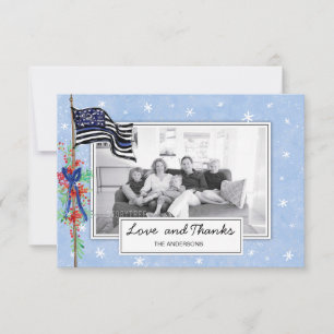 Police Thin Blue Line Flag Family Photo Holiday Thank You Card