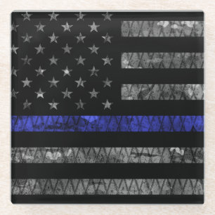 Police Thin Blue Line Flag Glass Coaster