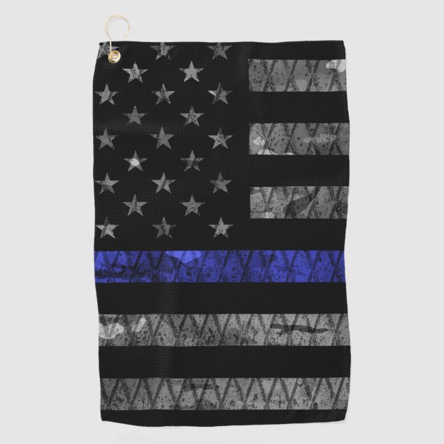 Police Thin Blue Line Flag Golf Towel (Front)