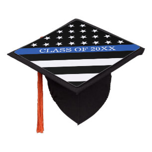 Police Thin Blue Line Flag Graduation Cap Topper