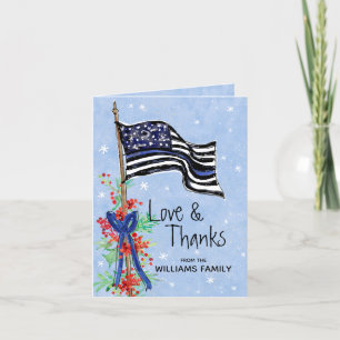 Police Thin Blue Line Flag Holly Family Nave Thank You Card