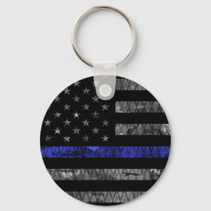 Police Thin Blue Line Flag Keychain