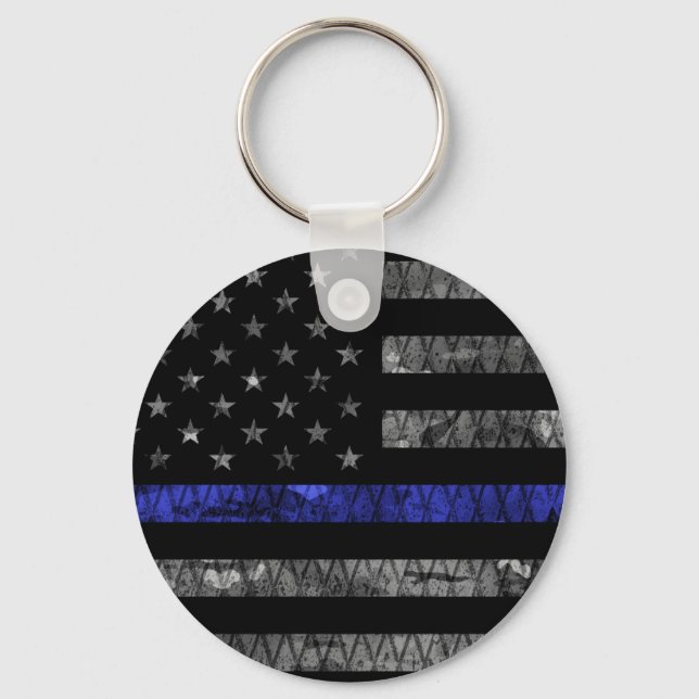 Police Thin Blue Line Flag Keychain (Front)