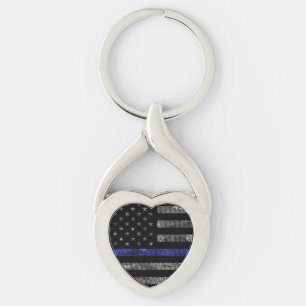 Police Thin Blue Line Flag Keychain
