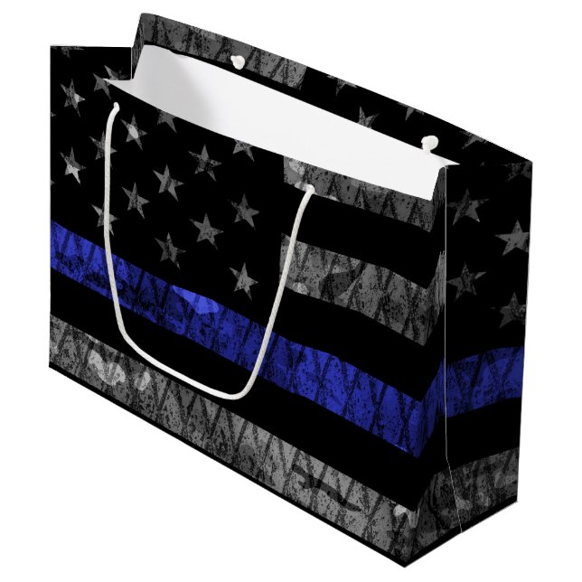 Police Thin Blue Line Flag Large Gift Bag (Front Angled)