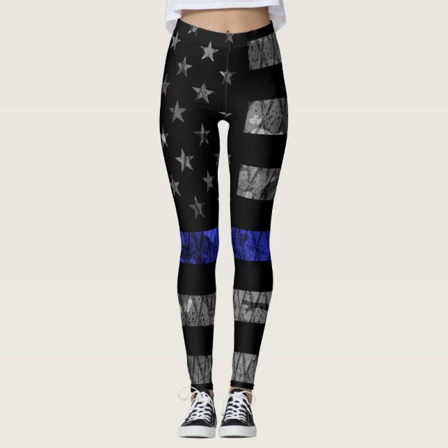 Police Thin Blue Line Flag Leggings (Front)