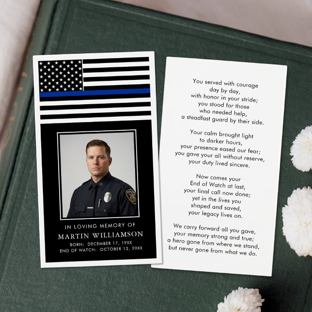 Police Thin Blue Line Flag Photo Prayer Card (Creator Uploaded)
