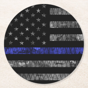 Police Thin Blue Line Flag Round Paper Coaster