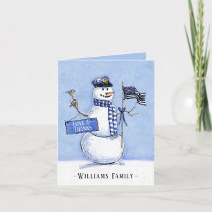 Police Thin Blue Line Flag Snowman Holiday Thank You Card