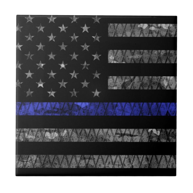 Police Thin Blue Line Flag Tile (Front)