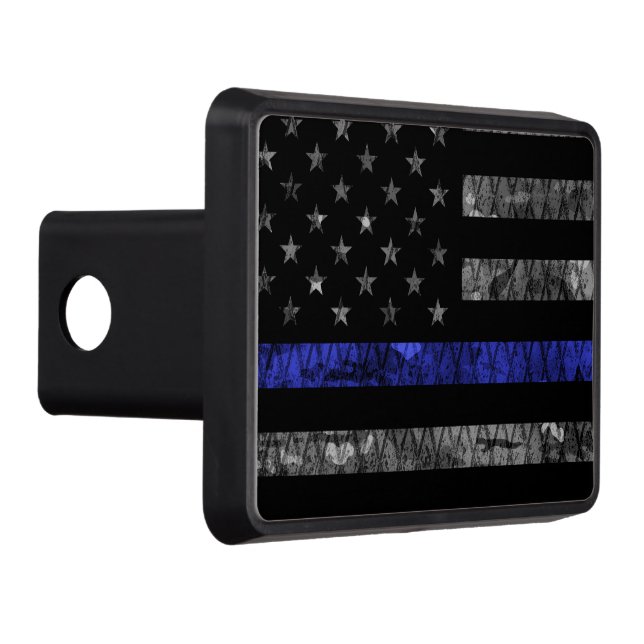 Police Thin Blue Line Flag Trailer Hitch Cover (Right)