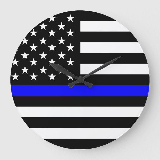 police thin blue line flag usa united states ameri large clock (Front)