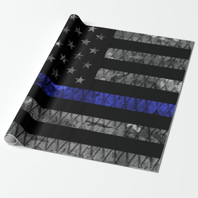 Police Thin Blue Line Flag Wrapping Paper (Unrolled)