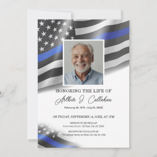 Police Thin Blue Line Funeral Memorial Photo Invitation