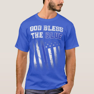 Police Thin Blue Line, God Bless The Blue Printed T-Shirt