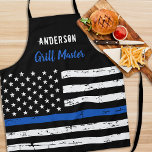 Police Thin Blue Line Grill Master BBQ Apron<br><div class="desc">Thin Blue Line Police Apron - USA American flag design in Police Flag colours, distressed design . This personalized police apron is perfect for birthdays, Christmas, police retirement gifts, or fathers day for your police officer. Perfect for all police officers, law enforcement officers and police family and supporters. Personalize with...</div>