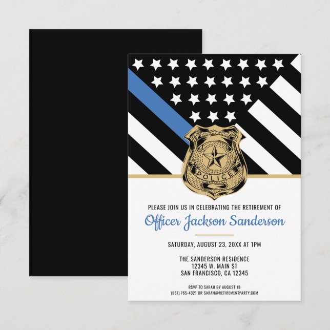 Police Thin Blue Line Law Enforcement Retirement Invitation (Front/Back)