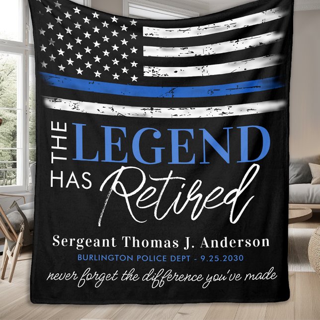 Police Thin Blue Line Legend Retired Retirement Fleece Blanket (Creator Uploaded)