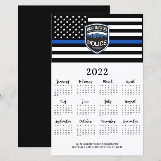 Police Thin Blue Line Logo 2022 Calendar Card (Front/Back)