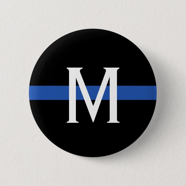 Police Thin Blue Line Monogram 2 Inch Round Button (Front)