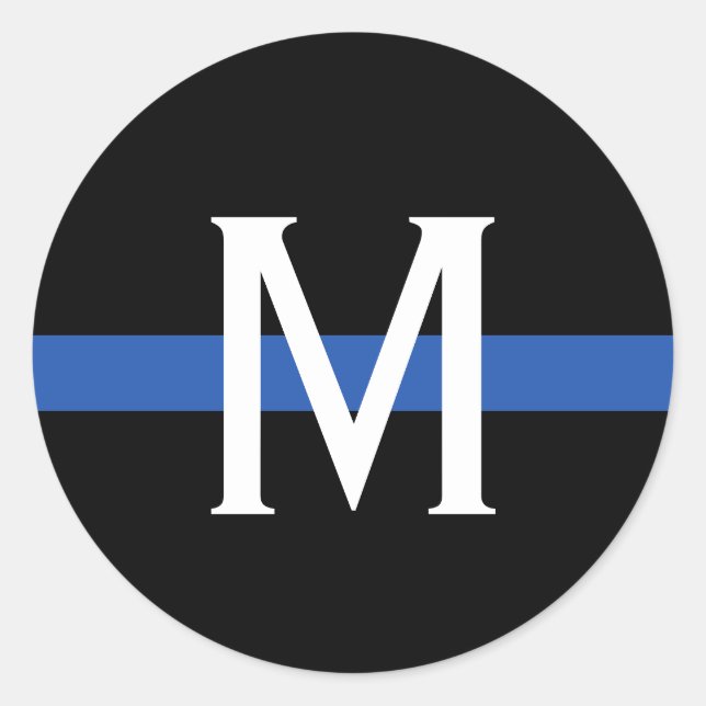 Police Thin Blue Line Monogram Classic Round Sticker (Front)