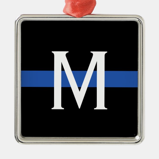 Police Thin Blue Line Monogram Metal Ornament (Front)