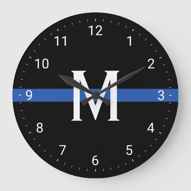 Police Thin Blue Line Monogrammed Initial Large Clock (Front)