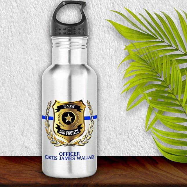 Police Thin Blue Line Officer Shield Personalized  532 Ml Water Bottle (Creator Uploaded)