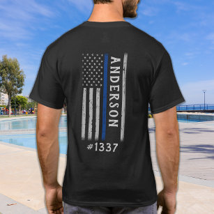 Police Thin Blue Line Personalized Badge Memorial T-Shirt