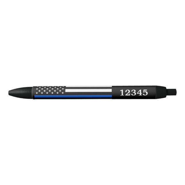  Police Thin Blue Line Personalized Badge Number  Black Ink Pen (Front)