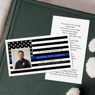 Police Thin Blue Line Photo Sympathy Prayer Card