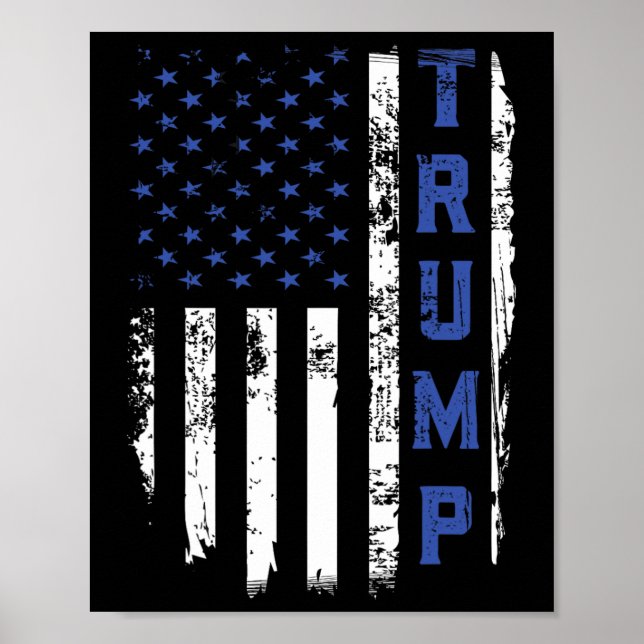 Police Thin Blue Line Republican Cop Usa Flag  Poster (Front)