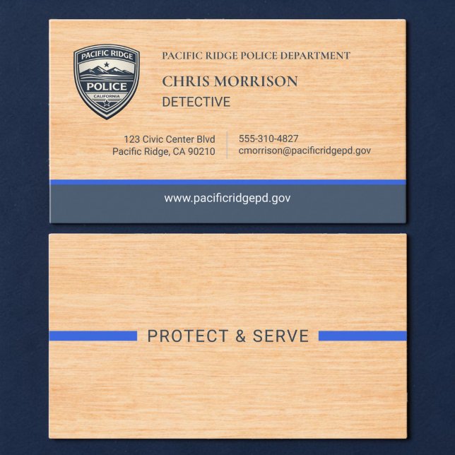 Police Thin Blue Line Rustic Wood Business Card (Creator Uploaded)