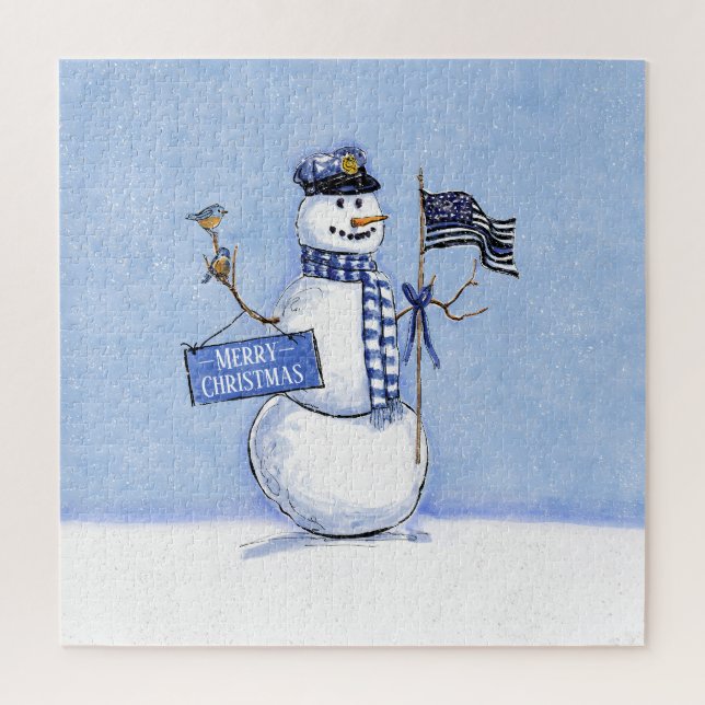 Police Thin Blue Line Snowman Christmas Jigsaw Puzzle (Vertical)