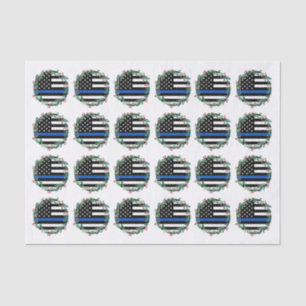 Police Thin Blue Line Wreath Holiday Christmas Tissue Paper