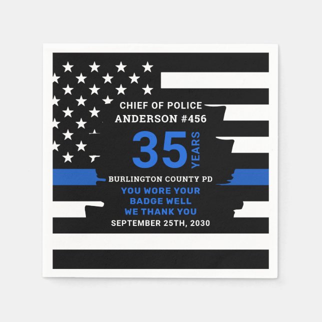 Police Thin Blue Line Years Of Service Retirement  Napkin (Front)
