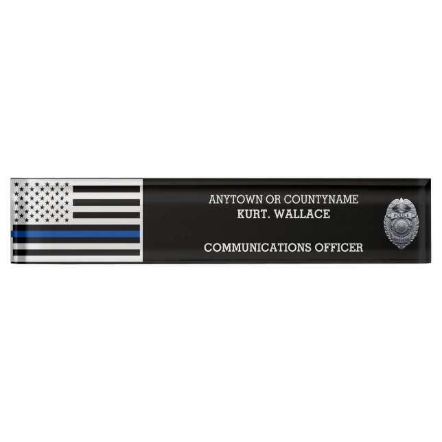 Police Thin Blue Lines Flag Desk  Nameplate (Front)