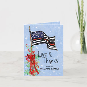 Police Thin Red Line Flag Holly Family Thank You Card