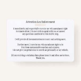 Police Traffic Stop Know Your Rights Card Badge