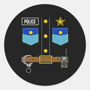 Police Uniform Costume Cool Easy Halloween Police  Classic Round Sticker