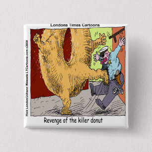 Police Vs Doughnut Funny Cartoon 2 Inch Square Button