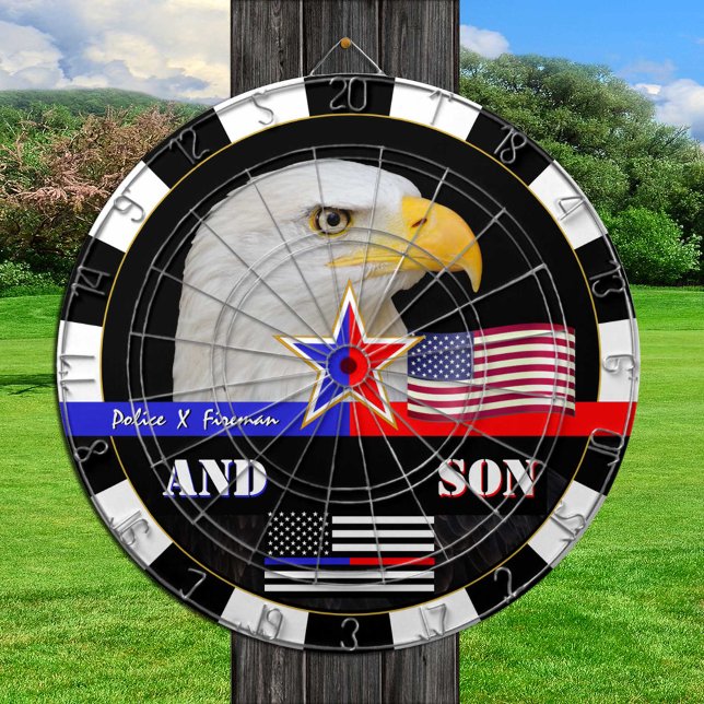 Police vs Fireman & Thin Red / Blue Line, flag USA Dartboard (Creator Uploaded)