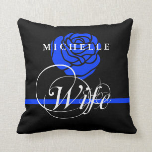 Police Wife Thin Blue line Rose Custom Name Throw Pillow
