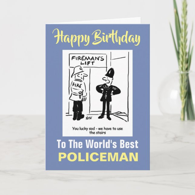 Policeman and Fireman Joke  - Happy Birthday Card (Front)